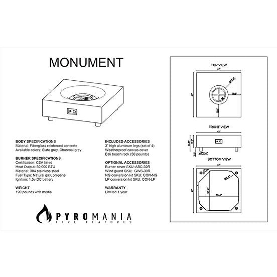 Pyromania Concrete Fire Table - Monument - 41" x 41"| Fire Pit - Buy Your Adventure